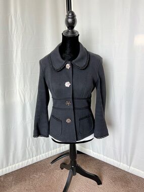 Nanette Lepore Black Floral-Button Blazer